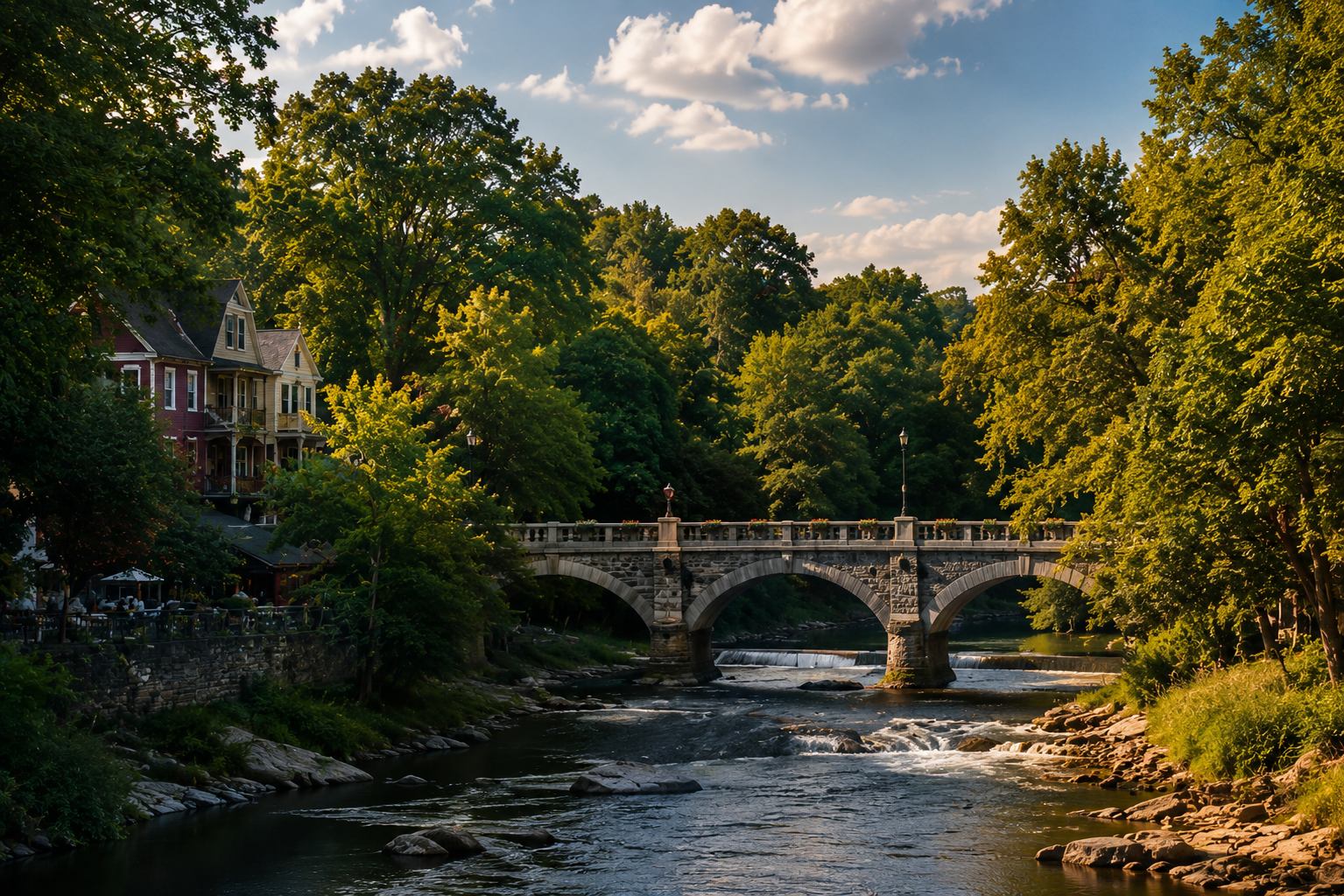 Stone bridge over the Delaware River near New Hope